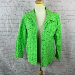 quacker factory Bright Green embroidered cotton Jacket sz medium